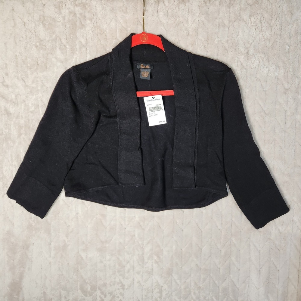 Bask Black Cropped Shrug Open Front Sweater N1041 Women Medium Rayon NWT